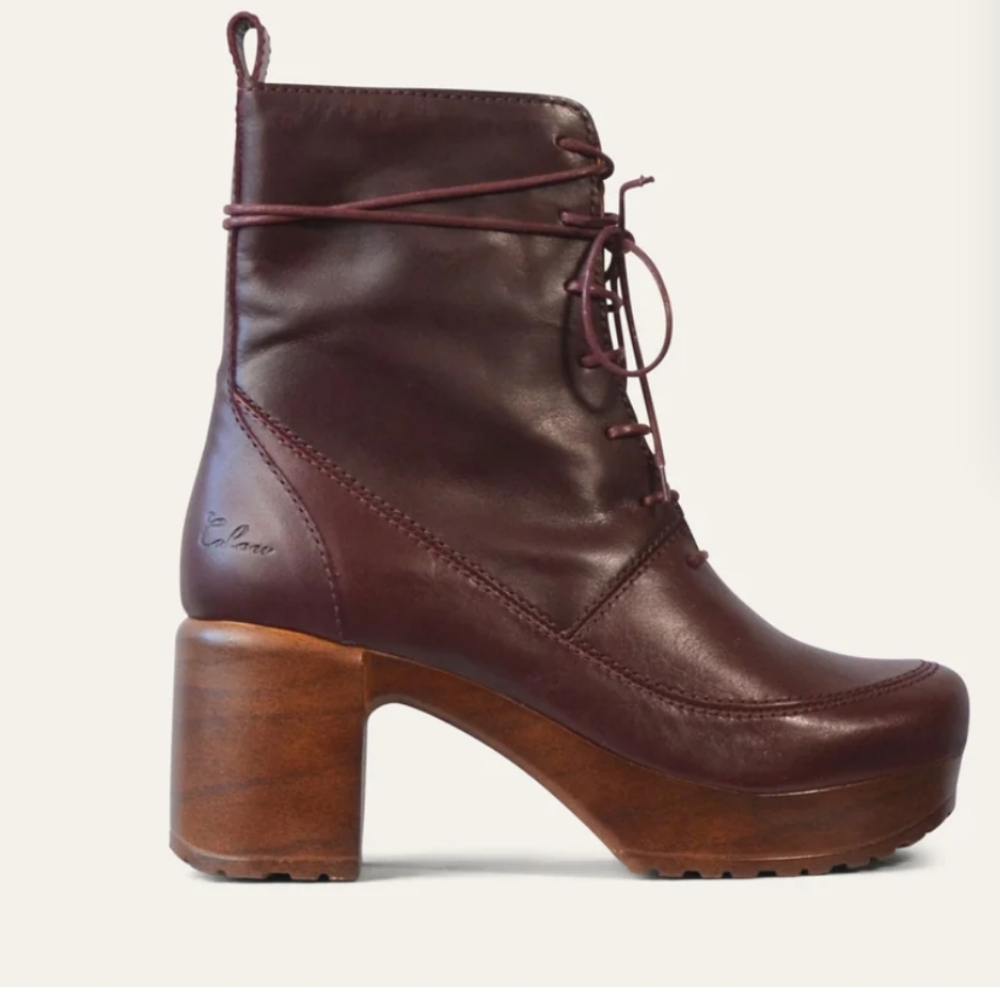 Calou Stockholm Greta Plum Leather Ankle Boots - Picture 1 of 8
